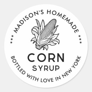 Black and white corn syrup with cob canning label