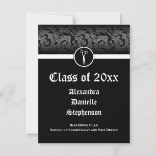 Black and White Cosmetology School Graduation Invitation