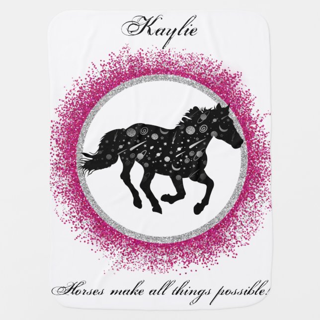 Black and White Cosmic Horse   Baby Blanket (Front)