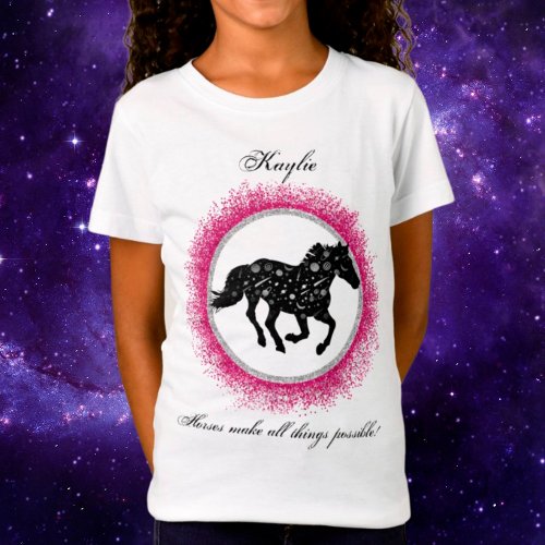 Black and White Cosmic Horse T_Shirt 