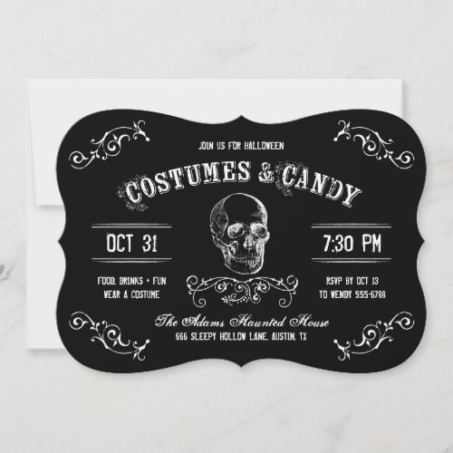 Black and White Costumes and Candy Halloween Party Invitation