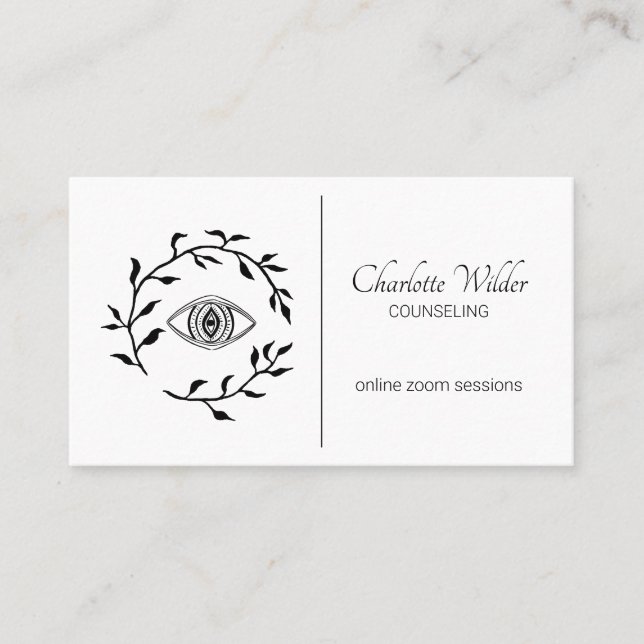 Black And White Counselor Counseling Eye Laurel Business Card (Front)