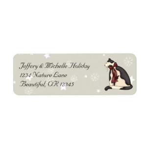 Black and White Country Cat and Snowflakes Winter Label