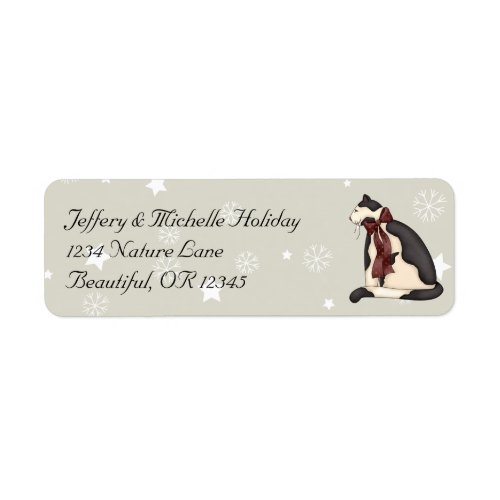 Black and White Country Cat and Snowflakes Winter Label