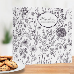 Black and White Country Floral Monogram Recipe 3 Ring Binder