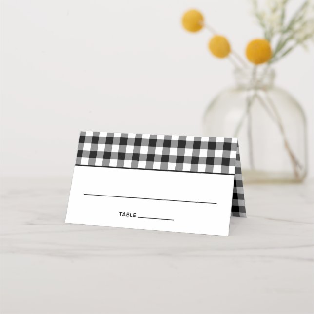 Black and White Country Gingham Pattern Place Card (Front)