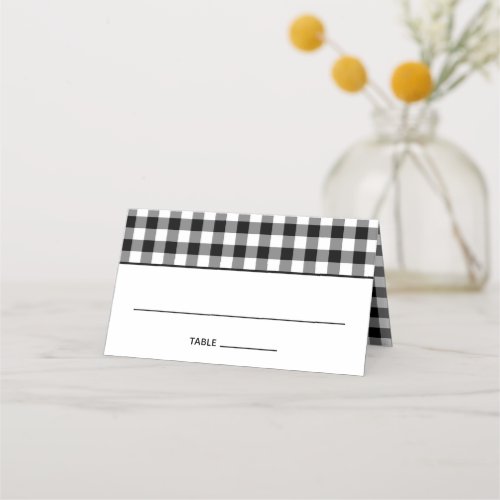 Black and White Country Gingham Pattern Place Card