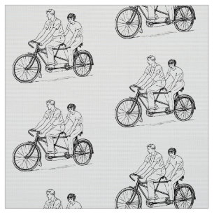 BLACK AND WHITE COUPLE IN RETRO TANDEM BICYCLE FABRIC