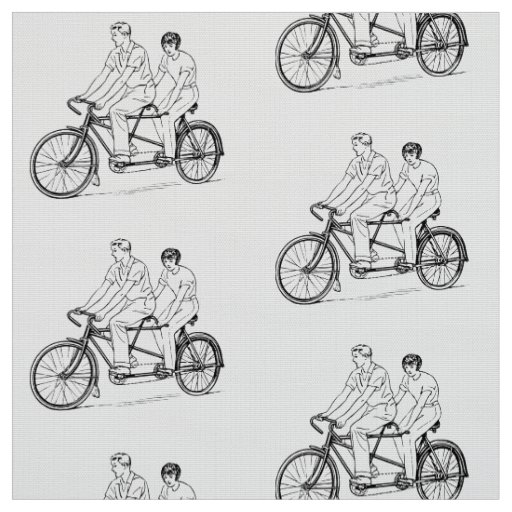 BLACK AND WHITE COUPLE IN RETRO TANDEM BICYCLE FABRIC