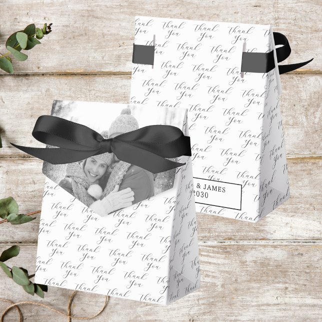 Black And White Couple Photo | Thank You Wedding Favor Boxes (Front And Back)