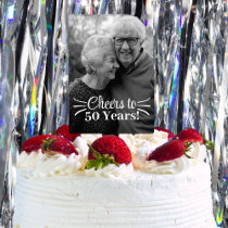 Black and White Couples Cheers 50th Anniversary Cake Topper