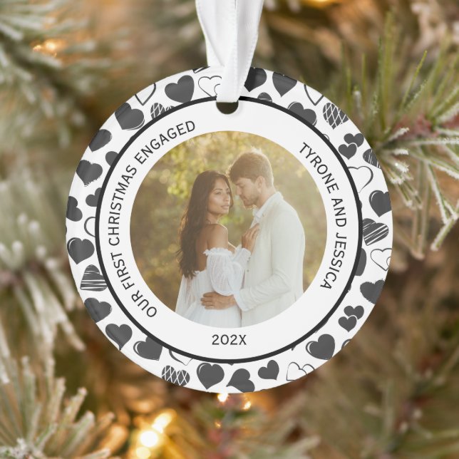 Black and White Couples First Christmas Engaged  Ornament (Tree)