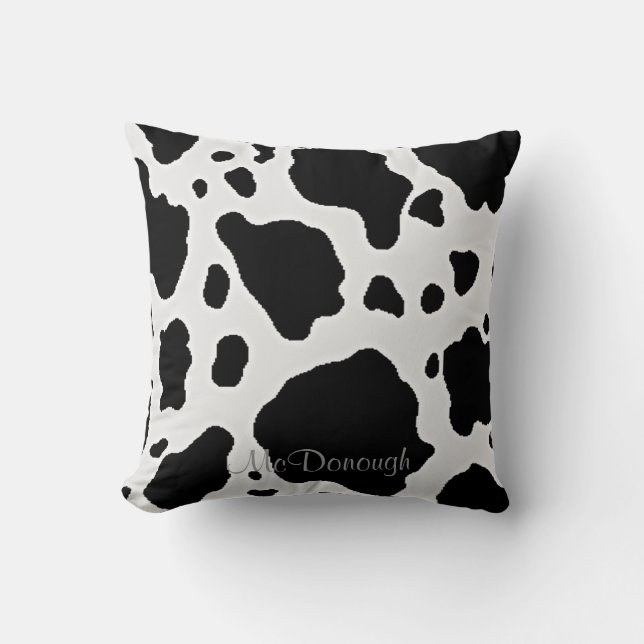 Black and White Cow Animal Pattern Print Throw Pillow (Front)