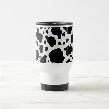 Black And White Cow Animal Pattern Print Travel Mug by ArtisticallyHome at Zazzle