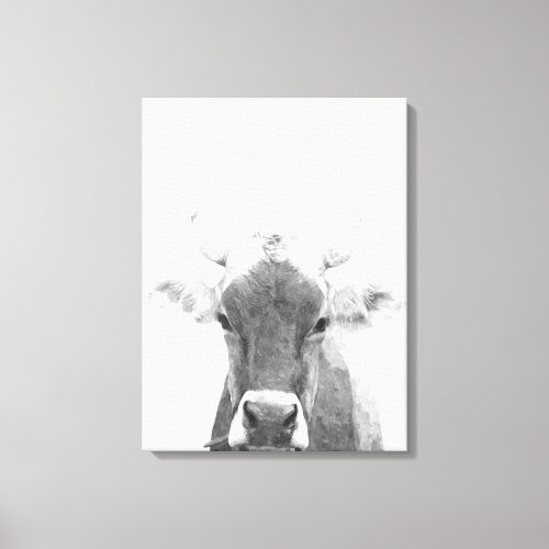 Black and white cow animal portrait canvas print