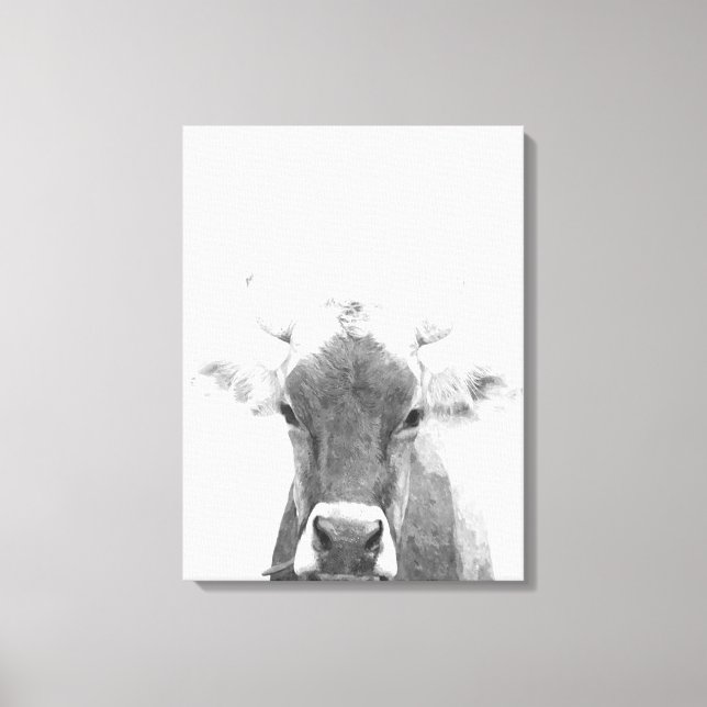 Black and white cow animal portrait canvas print (Front)