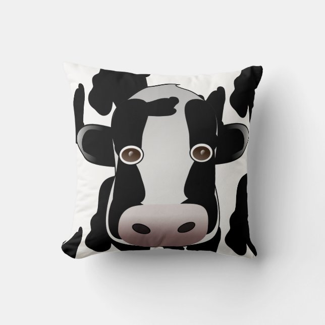 Black and White Cow Animal Print Throw Pillow (Front)