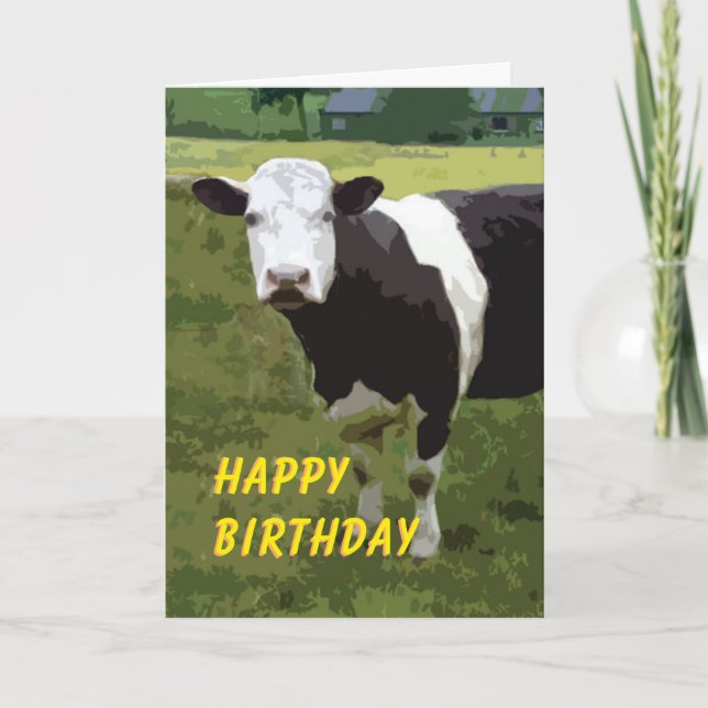 Black and white cow Birthday card (Front)