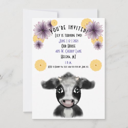Black and White Cow Birthday Customizable Invitation