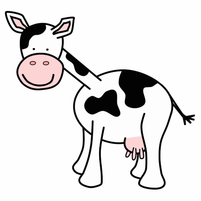 Black and White Cow Cartoon. Cutout (Front)
