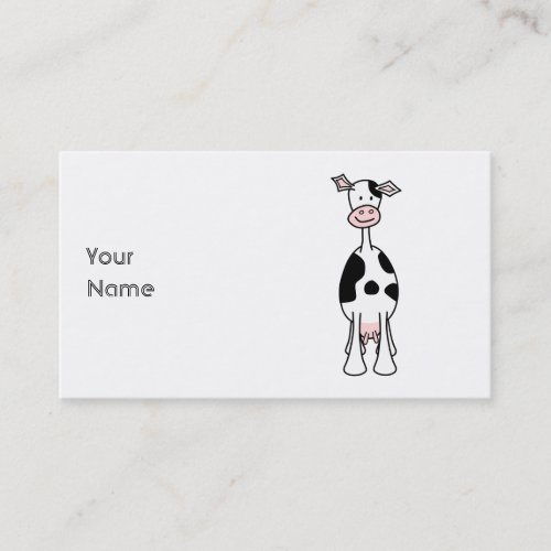 Black and White Cow Cartoon. Front. Business Card