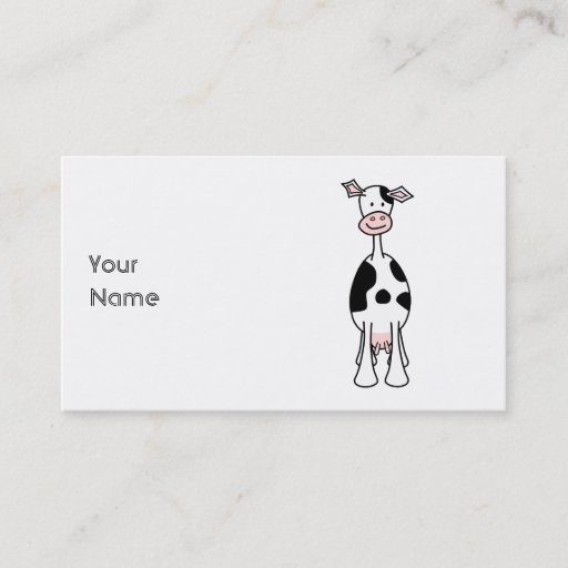 Customizable Black and White Cow Cartoon. Front. Business Card