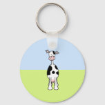 Black And White Cow Cartoon. Front. Keychain at Zazzle