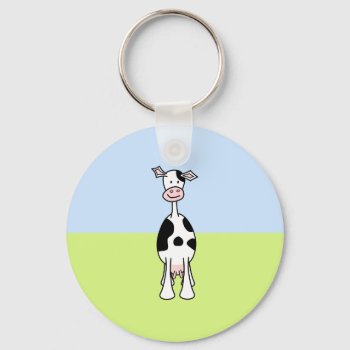 Black And White Cow Cartoon. Front. Keychain by Animal_Art_By_Ali at Zazzle