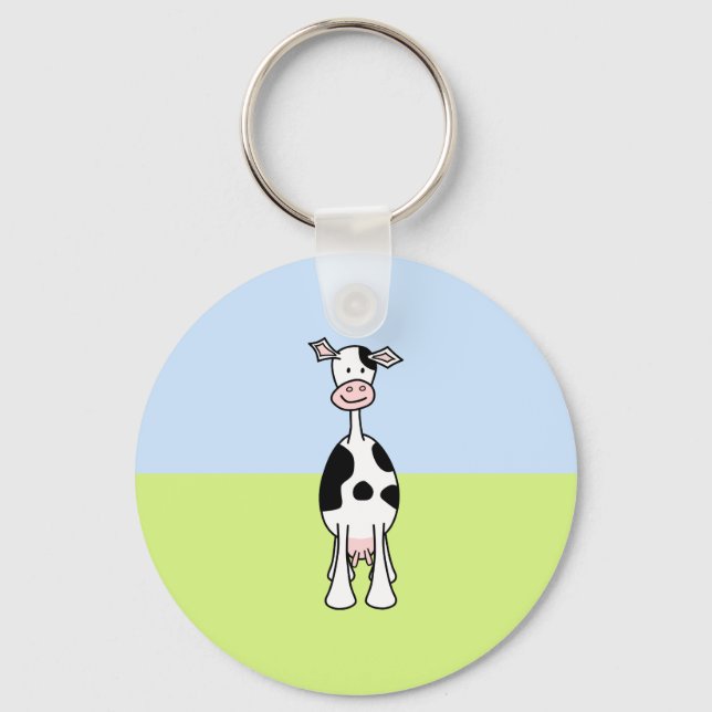 Black and White Cow Cartoon. Front. Keychain (Front)