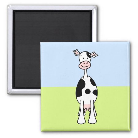 Black And White Cow Cartoon. Front. Magnet