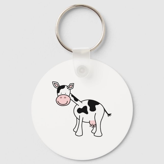 Black and White Cow Cartoon. Keychain (Front)