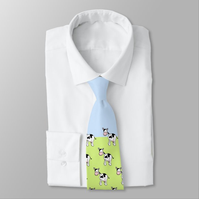 Black and White Cow Cartoon Neck Tie (Tied)