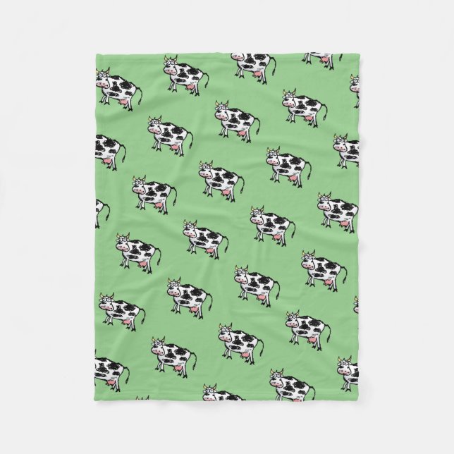 Black And White Cow Cartoon Pattern Fleece Blanket (Front)