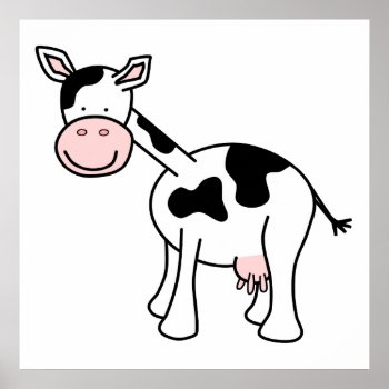 Black And White Cow Cartoon. Poster by Animal_Art_By_Ali at Zazzle