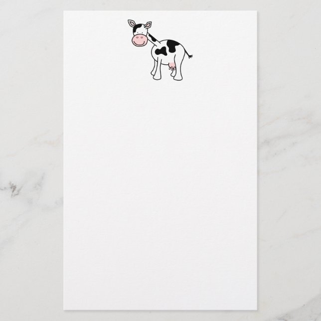 Black and White Cow Cartoon. Stationery (Front)