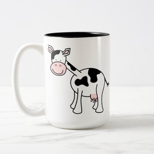 Black and White Cow Cartoon Two_Tone Coffee Mug