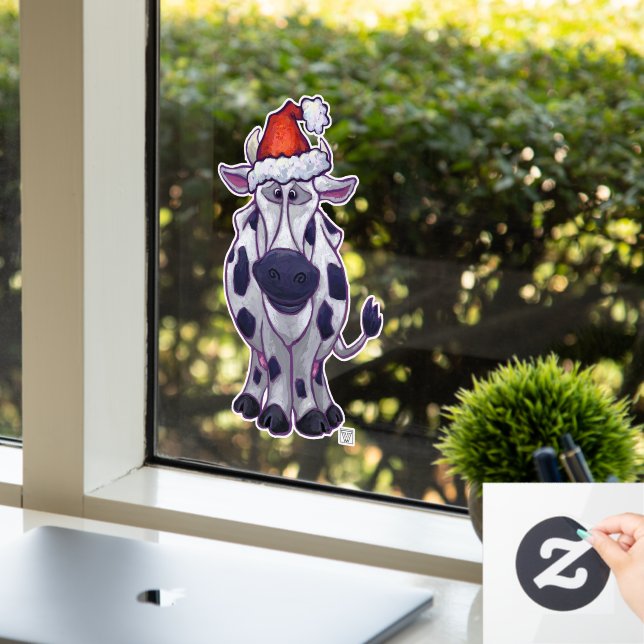 Black and White Cow Christmas Window Cling (Office)