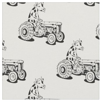 Black And White Cow Driving A Tractor Fabric by earlykirky at Zazzle