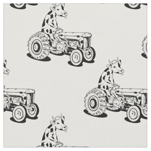 Black and white cow driving a tractor fabric