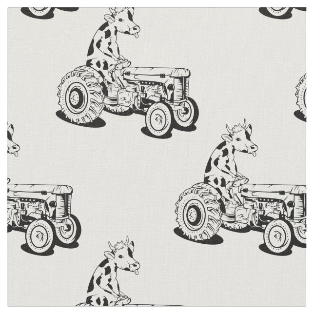 Black and white cow driving a tractor fabric (Close Up)