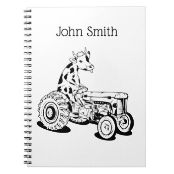 Black And White Cow Driving A Tractor Notebook by earlykirky at Zazzle