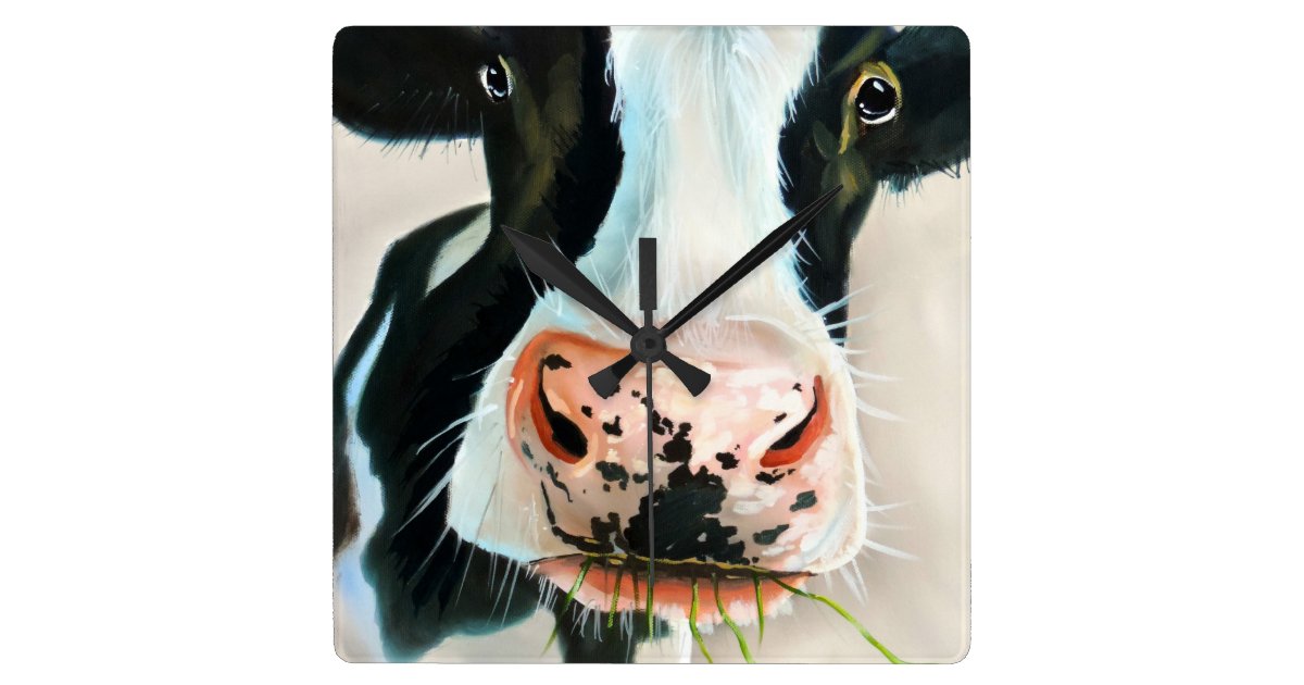 Black And White Cow Face Gordon Bruce Art Square Wall Clock