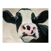 Black and white cow face portrait painting