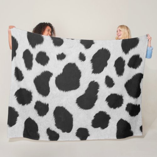 Black and white cow faux fur pattern fleece blanket