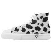 Black and white cow faux fur pattern High-Top sneakers (Left Shoe Outside)