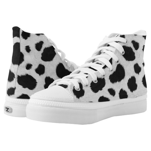 Black and white cow faux fur pattern High-Top sneakers (Pair)