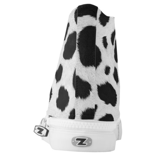 Black and white cow faux fur pattern High-Top sneakers (Left Shoe Back)