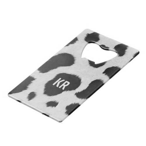 Black and white cow fur pattern background credit card bottle opener