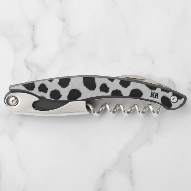 Black and white cow fur pattern background waiter's corkscrew (Front)