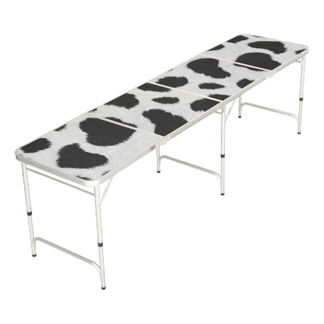 Black and white cow fur texture beer pong table (Angled)